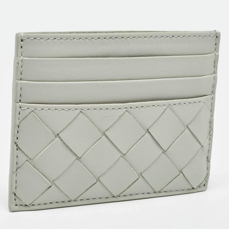 Pre Owned Bottega Veneta Light Grey Intrecciato Leather Card Holder