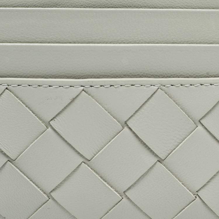 Pre Owned Bottega Veneta Light Grey Intrecciato Leather Card Holder