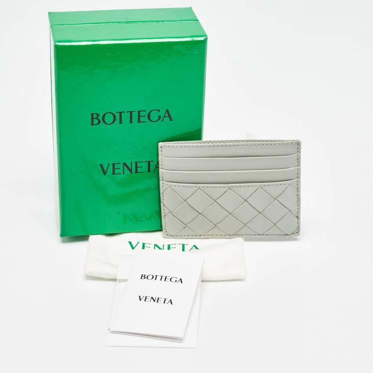 Pre Owned Bottega Veneta Light Grey Intrecciato Leather Card Holder