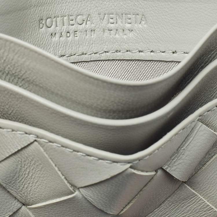 Pre Owned Bottega Veneta Light Grey Intrecciato Leather Card Holder
