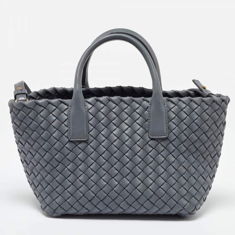 Pre Owned Bottega Veneta Grey Intrecciato Leather Mini Cabat Tote