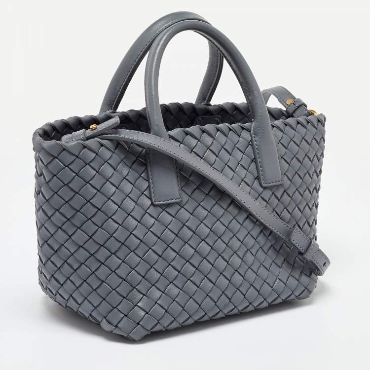 Pre Owned Bottega Veneta Grey Intrecciato Leather Mini Cabat Tote