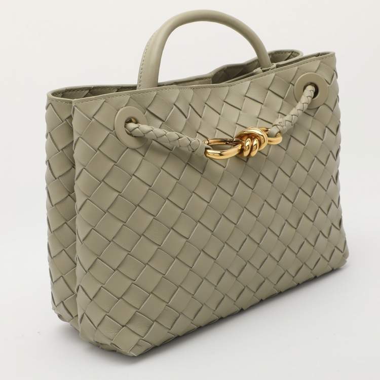 Pre Owned Bottega Veneta Olive Green Intrecciato Leather Small Andiamo Tote