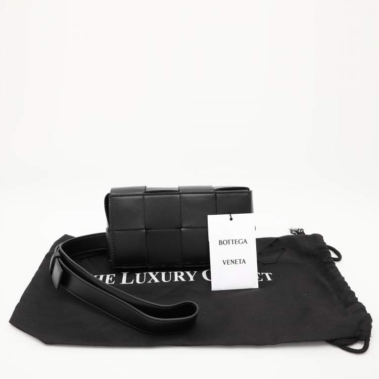 Pre Owned Bottega Veneta Black Intrecciato Leather Cassette Belt Bag