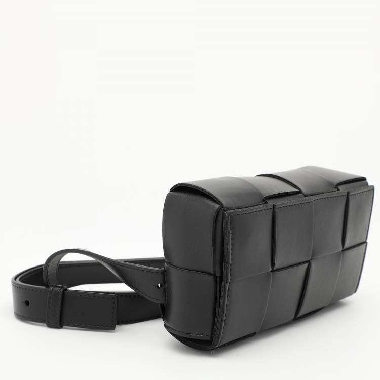 Pre Owned Bottega Veneta Black Intrecciato Leather Cassette Belt Bag