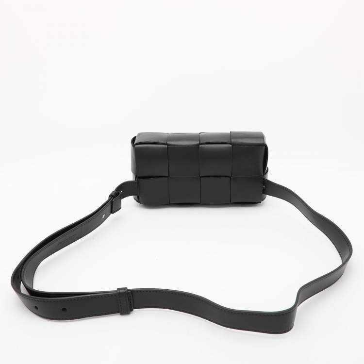 Pre Owned Bottega Veneta Black Intrecciato Leather Cassette Belt Bag
