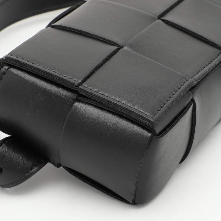 Pre Owned Bottega Veneta Black Intrecciato Leather Cassette Belt Bag
