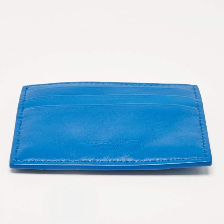 Pre Owned Bottega Veneta Blue Maxi Intrecciato Leather Card Holder