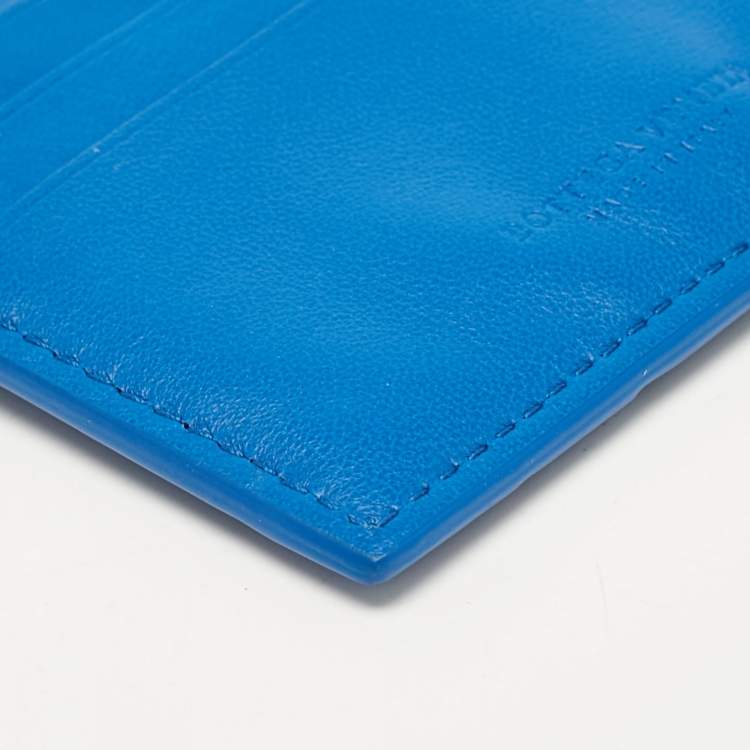 Pre Owned Bottega Veneta Blue Maxi Intrecciato Leather Card Holder