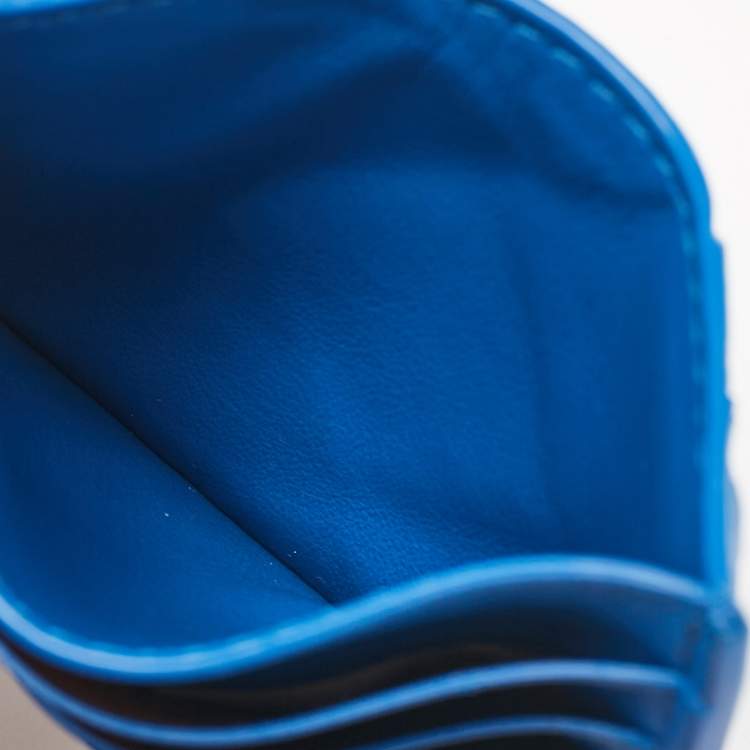Pre Owned Bottega Veneta Blue Maxi Intrecciato Leather Card Holder
