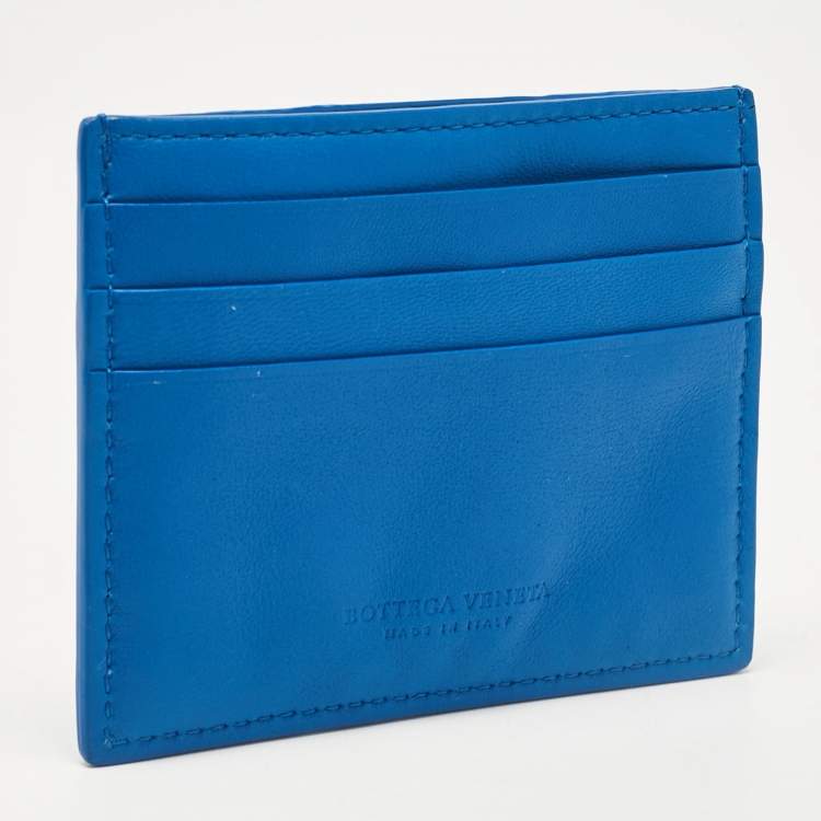 Pre Owned Bottega Veneta Blue Maxi Intrecciato Leather Card Holder