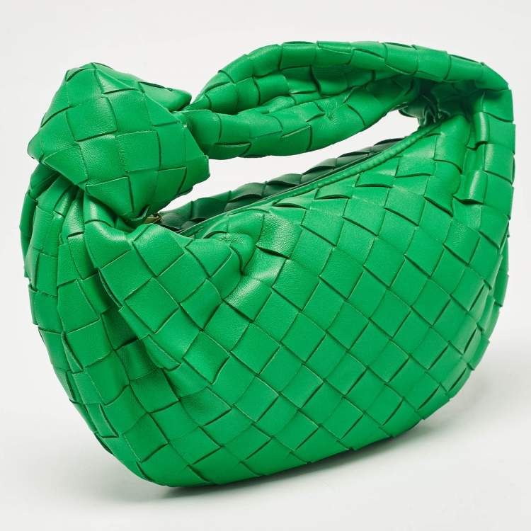 Pre Owned Bottega Veneta Green Intrecciato Leather Mini Jodie Hobo