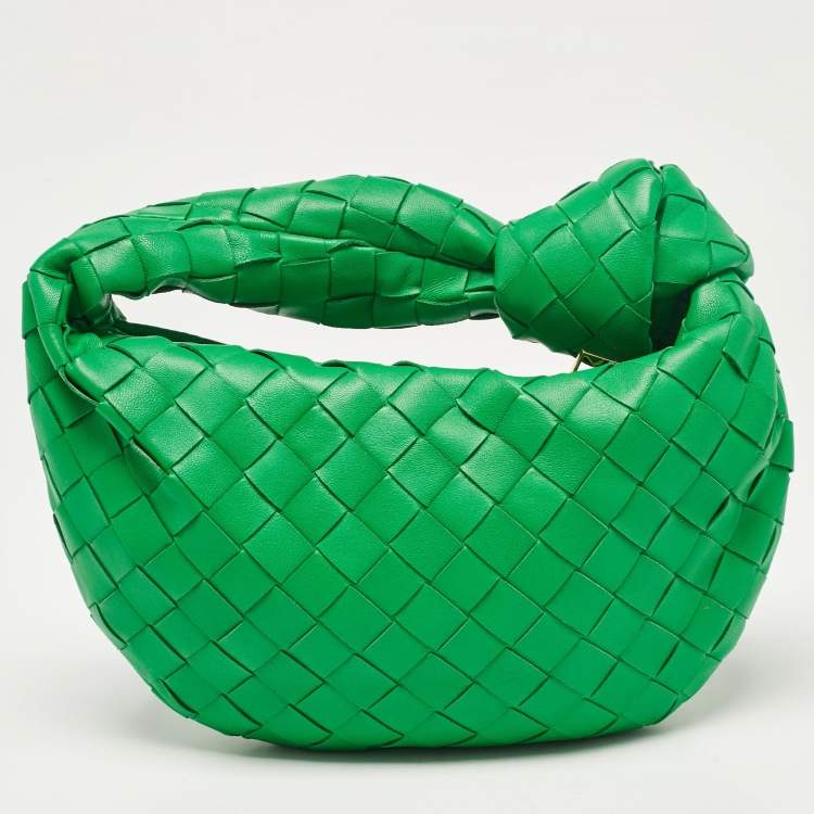 Pre Owned Bottega Veneta Green Intrecciato Leather Mini Jodie Hobo
