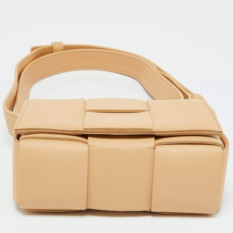 Pre Owned Bottega Veneta Beige Intrecciato Leather Mini Candy Cassette Crossbody Bag
