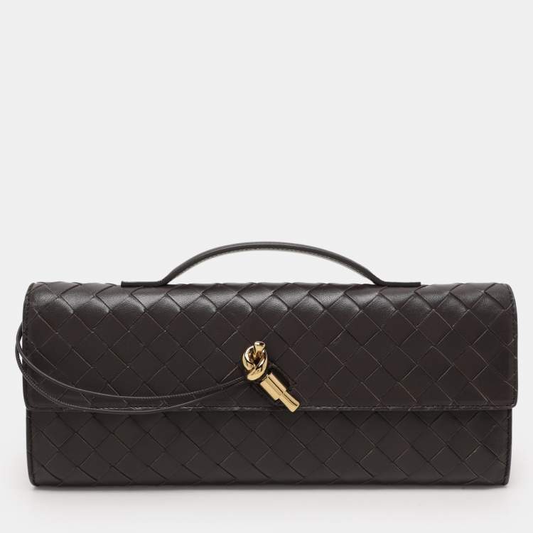 Pre Owned Bottega Veneta Brown Intrecciato Leather Medium Andiamo Clutch