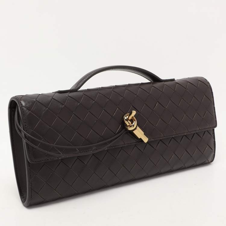 Pre Owned Bottega Veneta Brown Intrecciato Leather Medium Andiamo Clutch