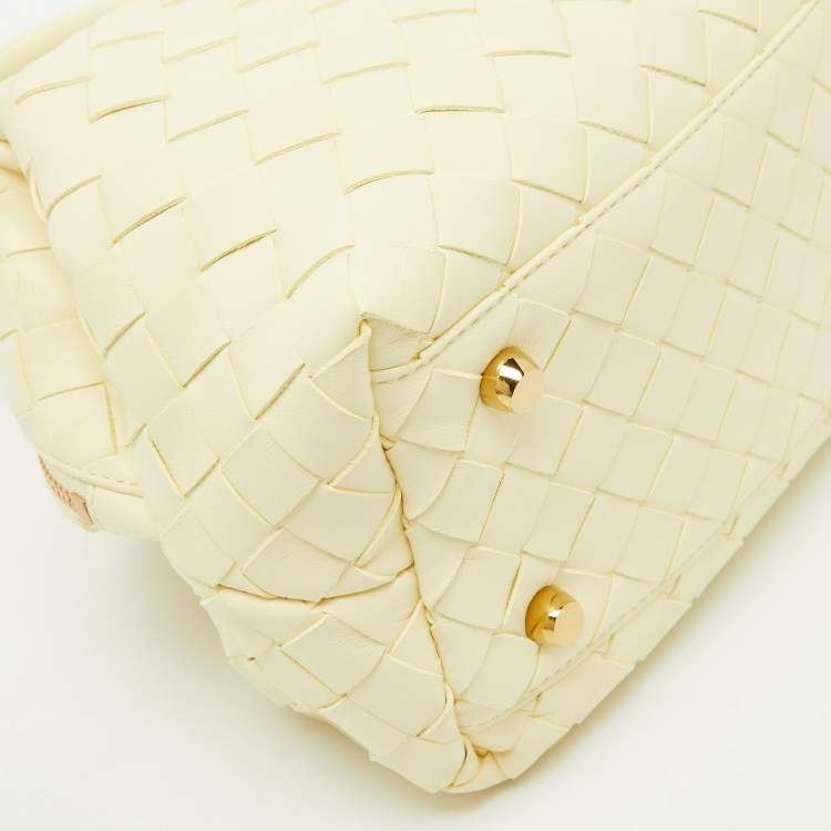 Pre Owned Bottega Veneta Light Yellow Intrecciato Leather Mini Bauletto Bowling Bag