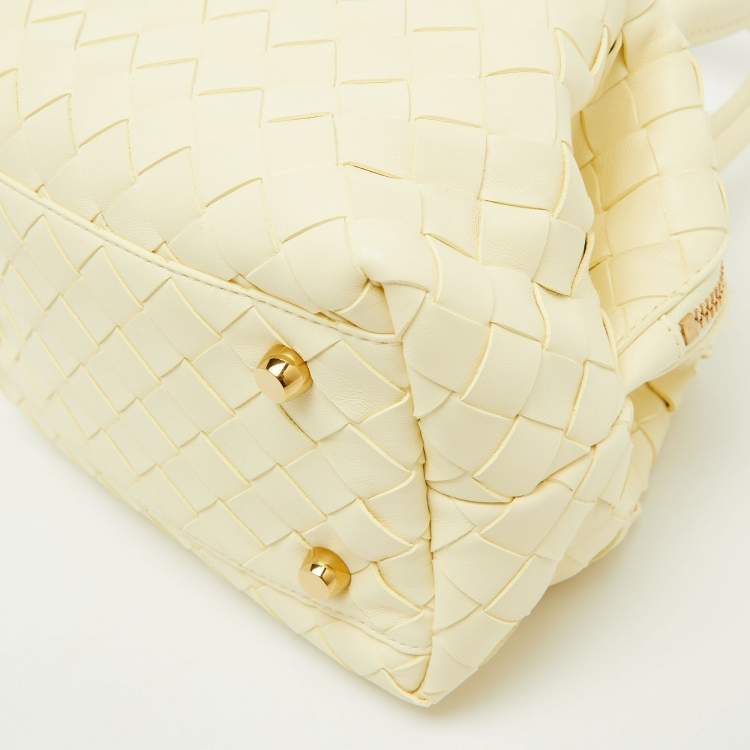 Pre Owned Bottega Veneta Light Yellow Intrecciato Leather Mini Bauletto Bowling Bag