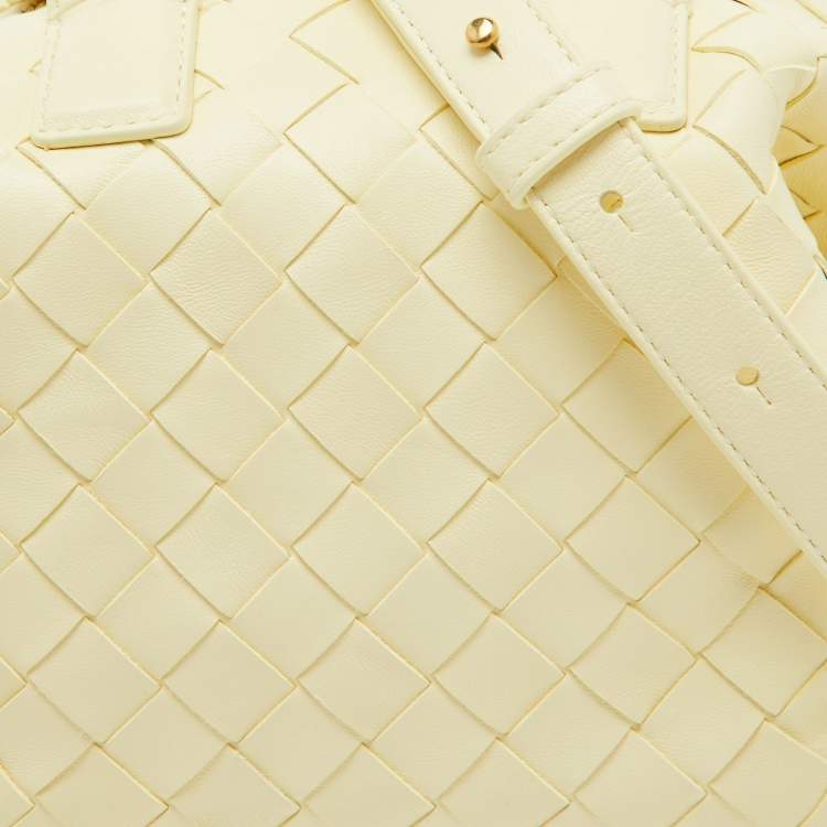Pre Owned Bottega Veneta Light Yellow Intrecciato Leather Mini Bauletto Bowling Bag