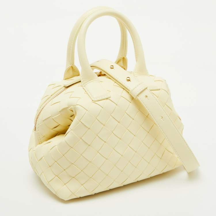 Pre Owned Bottega Veneta Light Yellow Intrecciato Leather Mini Bauletto Bowling Bag