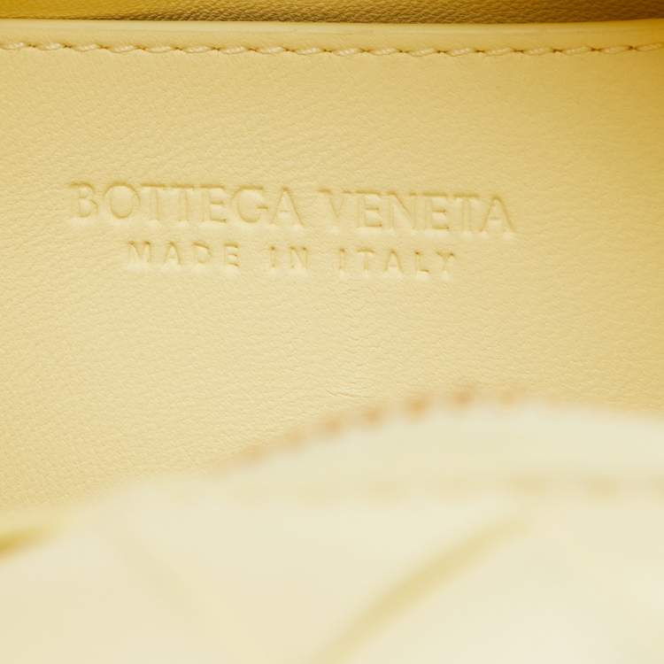 Pre Owned Bottega Veneta Light Yellow Intrecciato Leather Mini Bauletto Bowling Bag