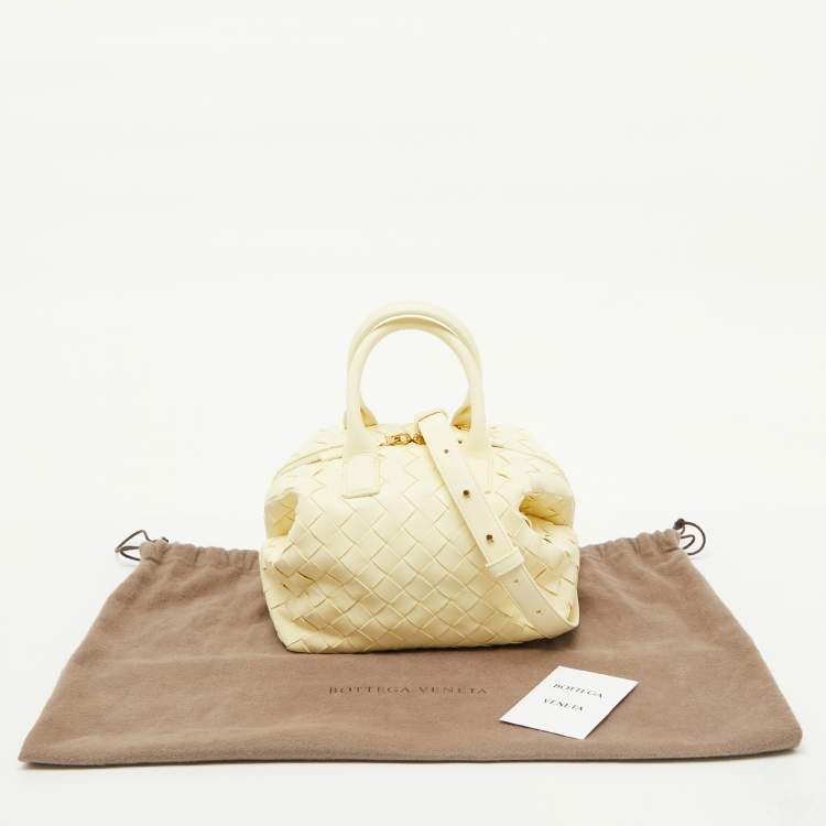 Pre Owned Bottega Veneta Light Yellow Intrecciato Leather Mini Bauletto Bowling Bag