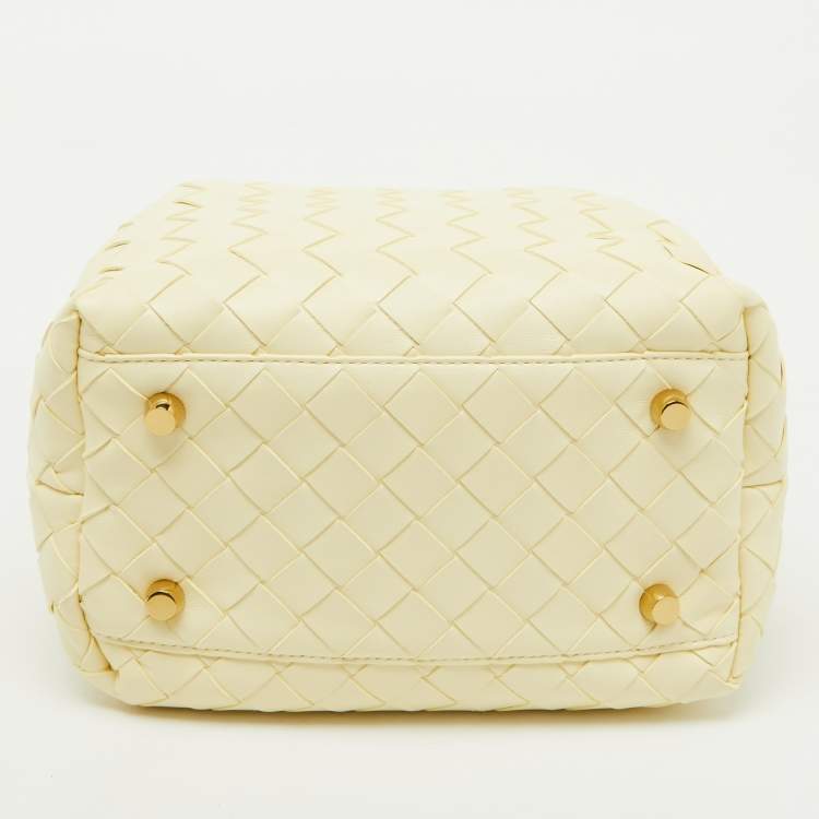 Pre Owned Bottega Veneta Light Yellow Intrecciato Leather Mini Bauletto Bowling Bag