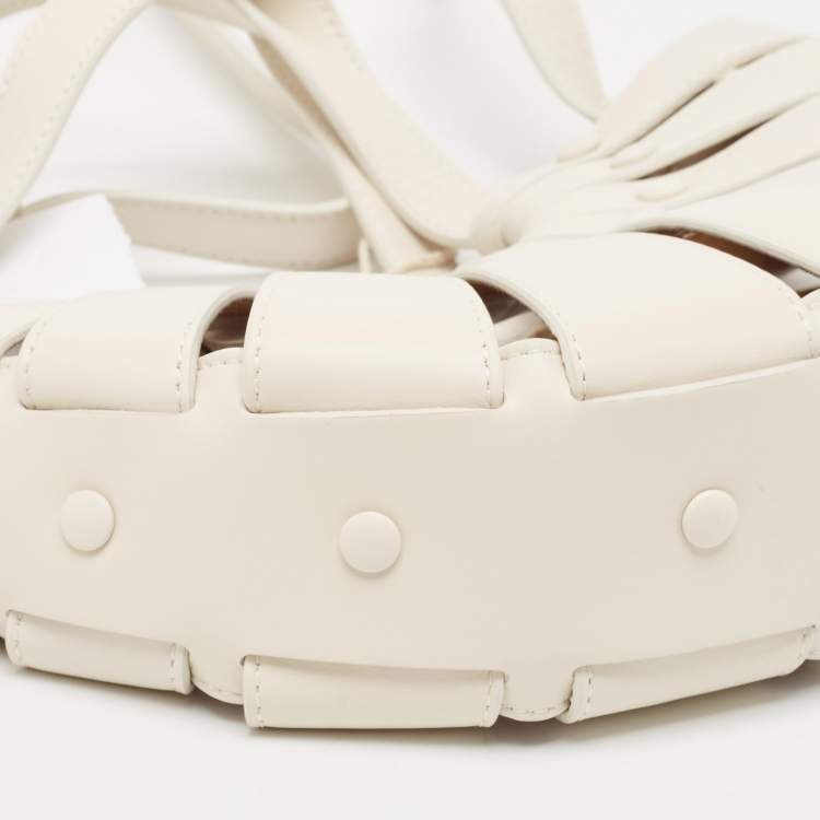 Pre Owned Bottega Veneta Off White Leather Small Shell Bag