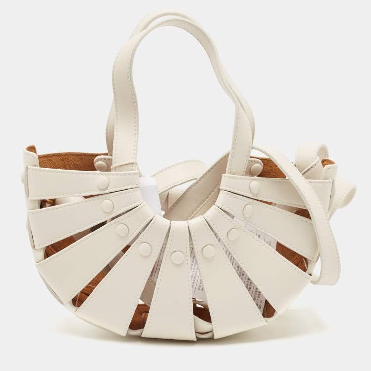 Pre Owned Bottega Veneta Off White Leather Small Shell Bag