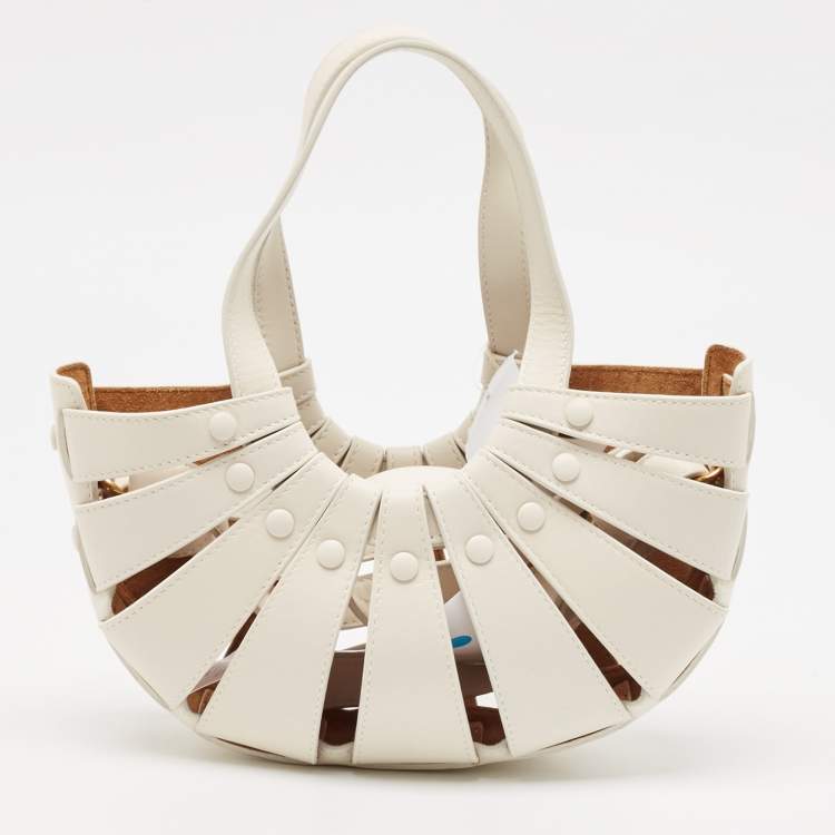 Pre Owned Bottega Veneta Off White Leather Small Shell Bag