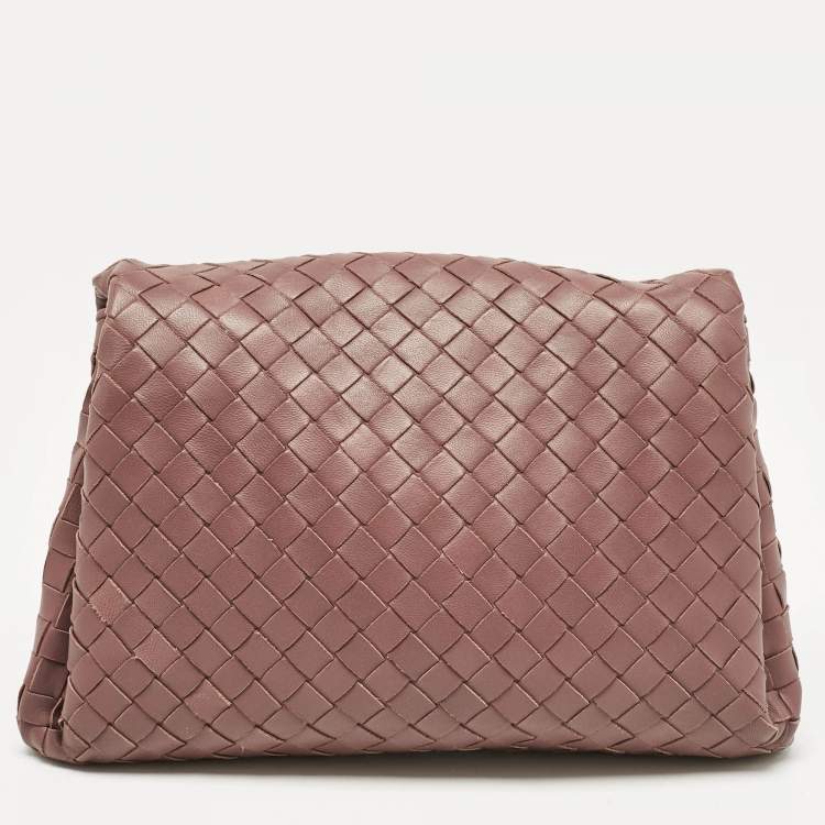 Pre Owned Bottega Veneta Purple Intrecciato Leather Flap Clutch