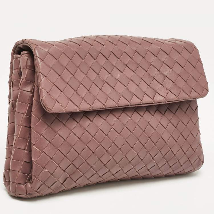 Pre Owned Bottega Veneta Purple Intrecciato Leather Flap Clutch