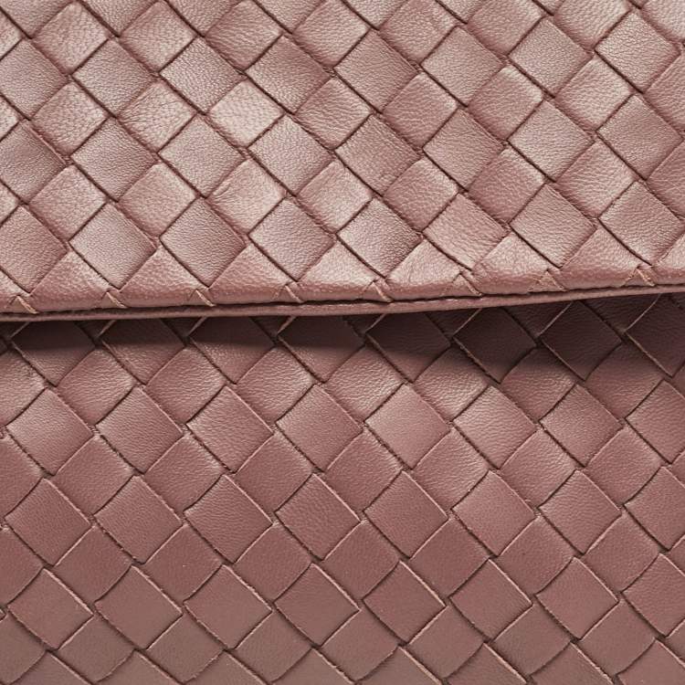 Pre Owned Bottega Veneta Purple Intrecciato Leather Flap Clutch