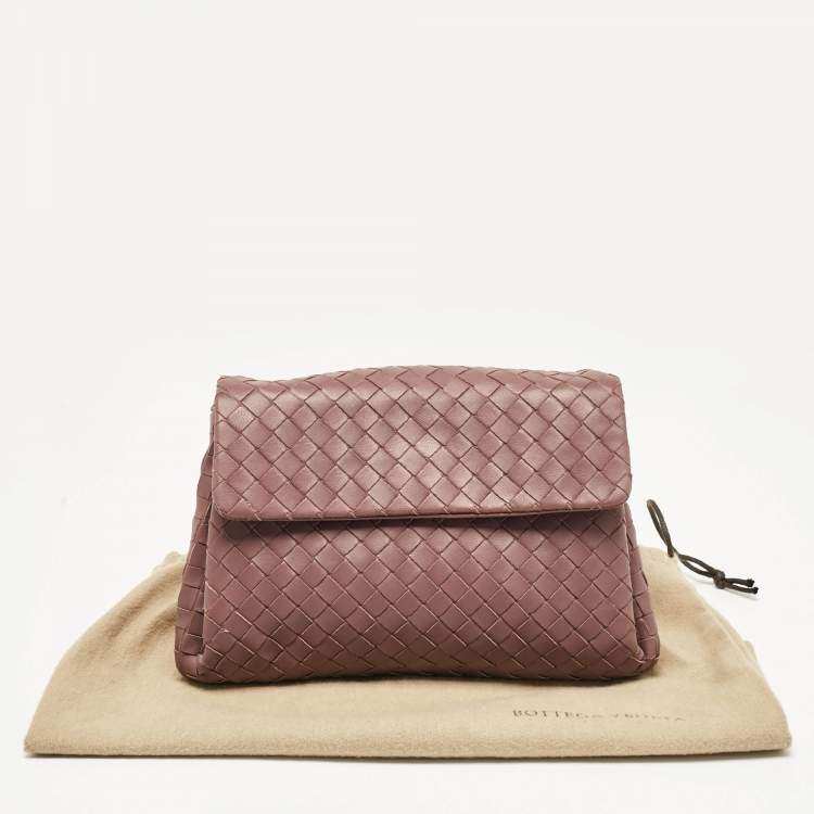 Pre Owned Bottega Veneta Purple Intrecciato Leather Flap Clutch