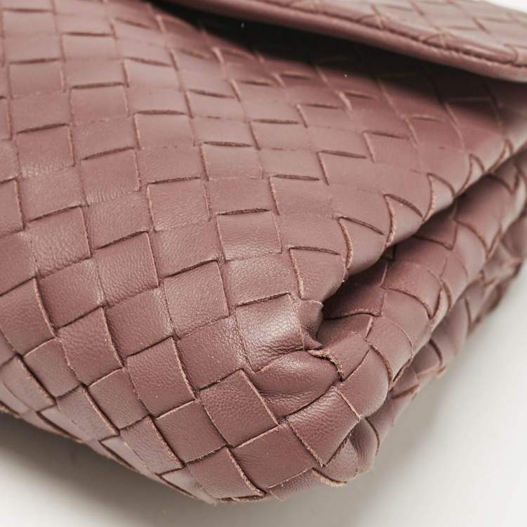 Pre Owned Bottega Veneta Purple Intrecciato Leather Flap Clutch