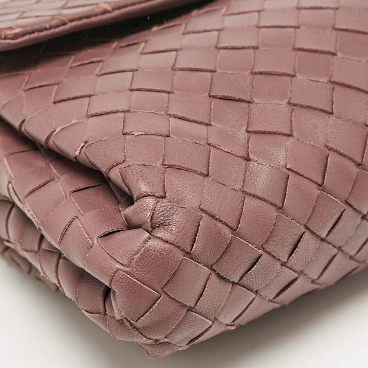 Pre Owned Bottega Veneta Purple Intrecciato Leather Flap Clutch