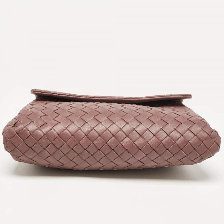 Pre Owned Bottega Veneta Purple Intrecciato Leather Flap Clutch