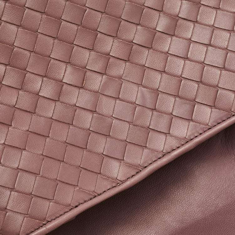 Pre Owned Bottega Veneta Purple Intrecciato Leather Flap Clutch