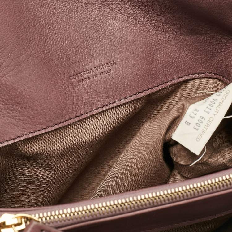 Pre Owned Bottega Veneta Purple Intrecciato Leather Flap Clutch