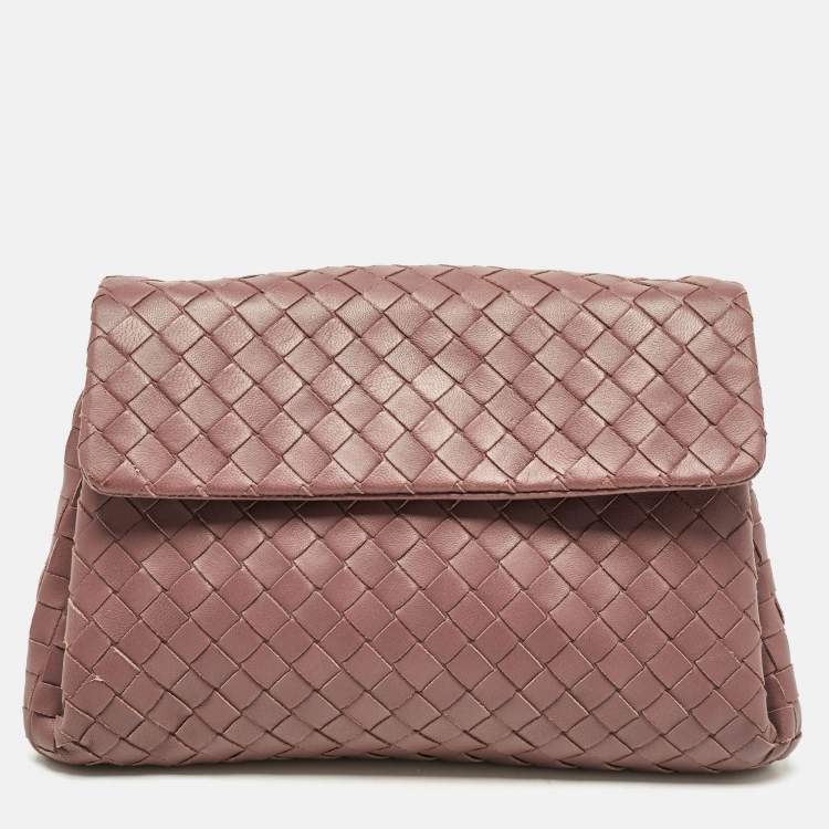 Pre Owned Bottega Veneta Purple Intrecciato Leather Flap Clutch