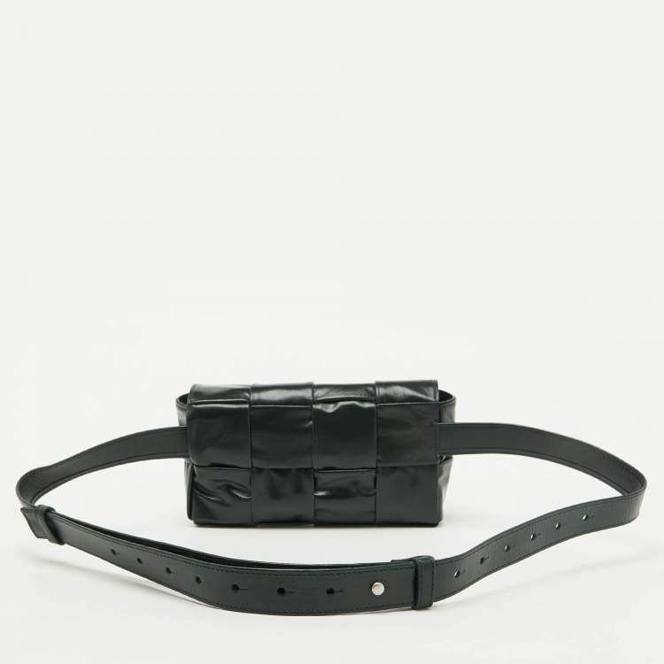 Pre Owned Bottega Veneta Dark Green Leather Cassette Belt Bag