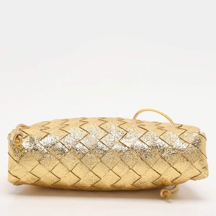 Pre Owned Bottega Veneta Gold Intrecciato Leather Mini The Pouch Bag