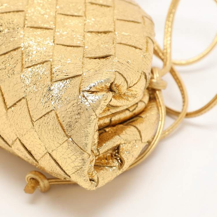 Pre Owned Bottega Veneta Gold Intrecciato Leather Mini The Pouch Bag