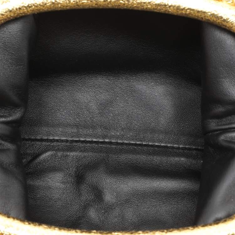 Pre Owned Bottega Veneta Gold Intrecciato Leather Mini The Pouch Bag