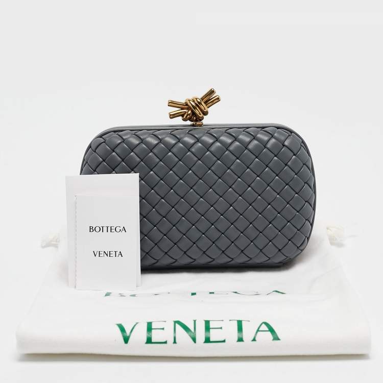 Pre Owned Bottega Veneta Grey Intrecciato Leather Knot Clutch