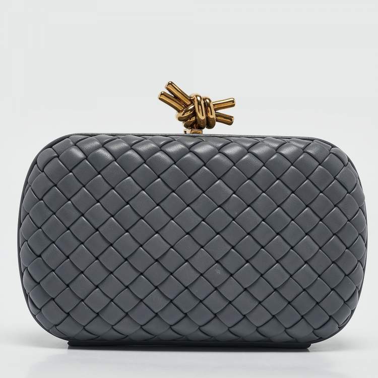 Pre Owned Bottega Veneta Grey Intrecciato Leather Knot Clutch
