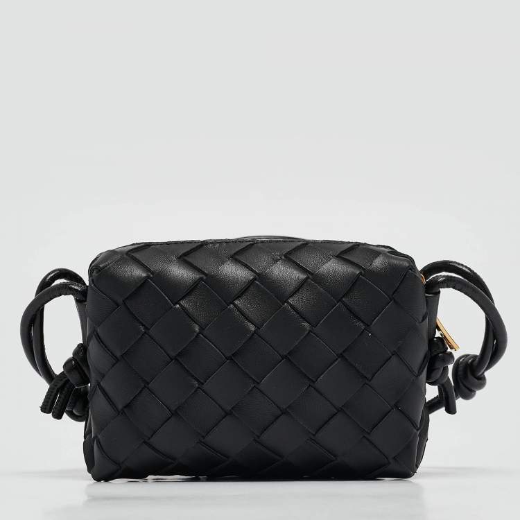 Pre Owned Bottega Veneta Black Intrecciato Leather Micro Loop Crossbody Bag