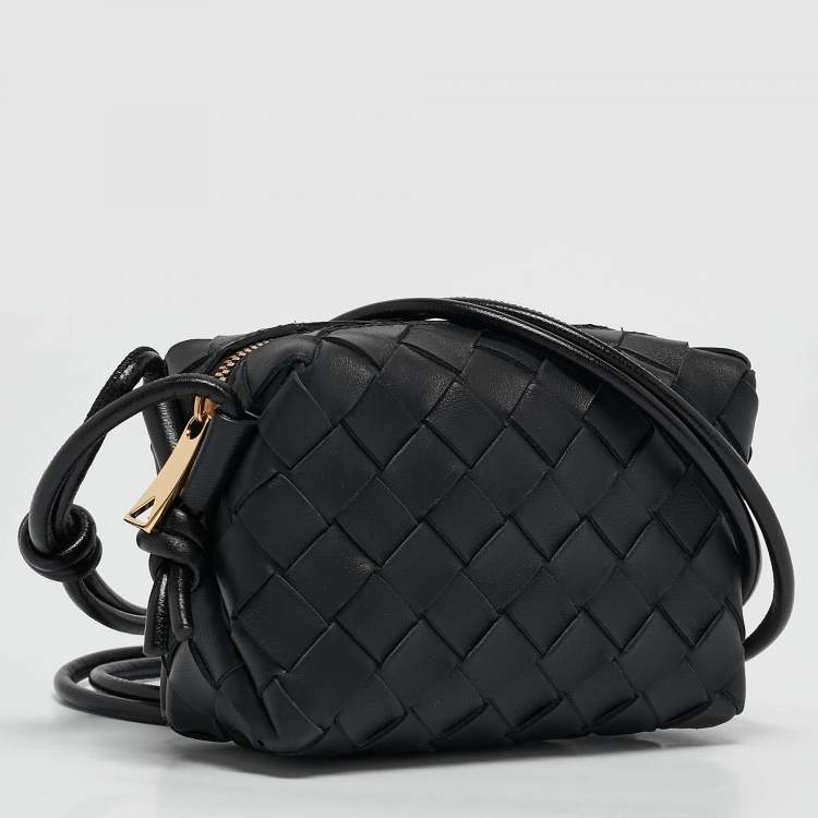Pre Owned Bottega Veneta Black Intrecciato Leather Micro Loop Crossbody Bag