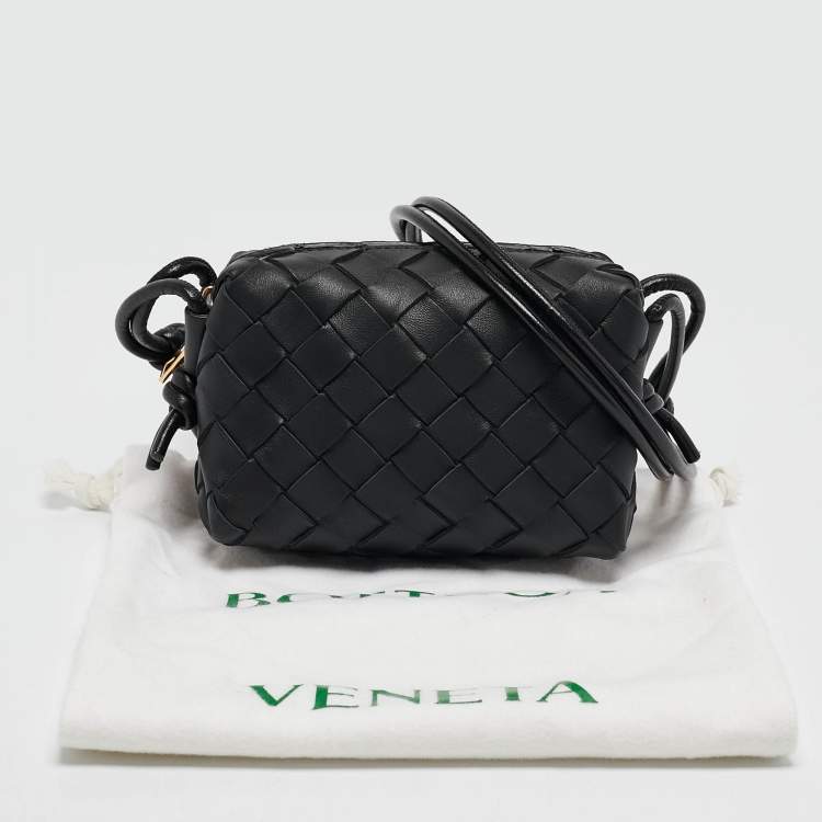 Pre Owned Bottega Veneta Black Intrecciato Leather Micro Loop Crossbody Bag