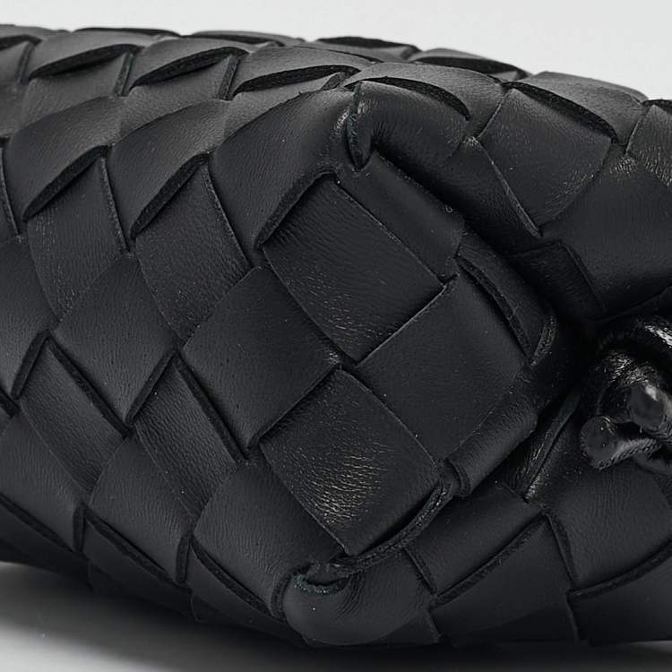 Pre Owned Bottega Veneta Black Intrecciato Leather Micro Loop Crossbody Bag